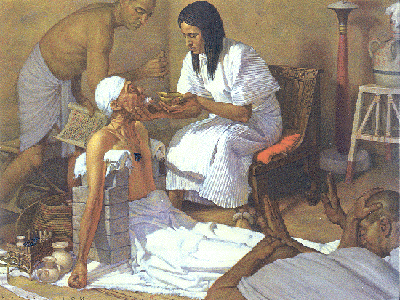 practicing Egyptian medicine (painting by H. M. Herget)